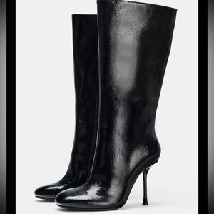 Zara Glossy Black Heeled Boots